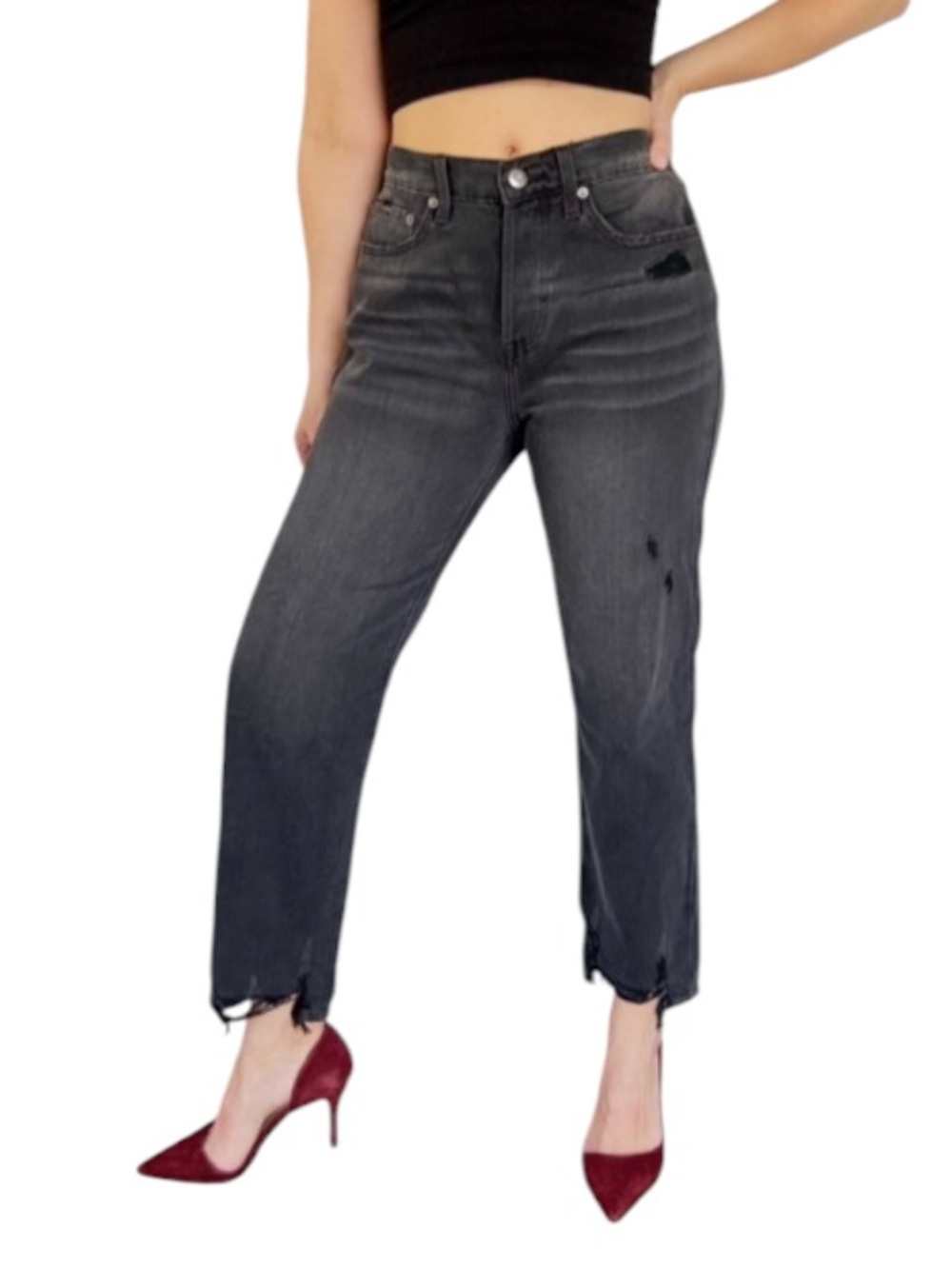 Pistola Olive + Iron Charlie straight 6am black distressed high rise jeans 28